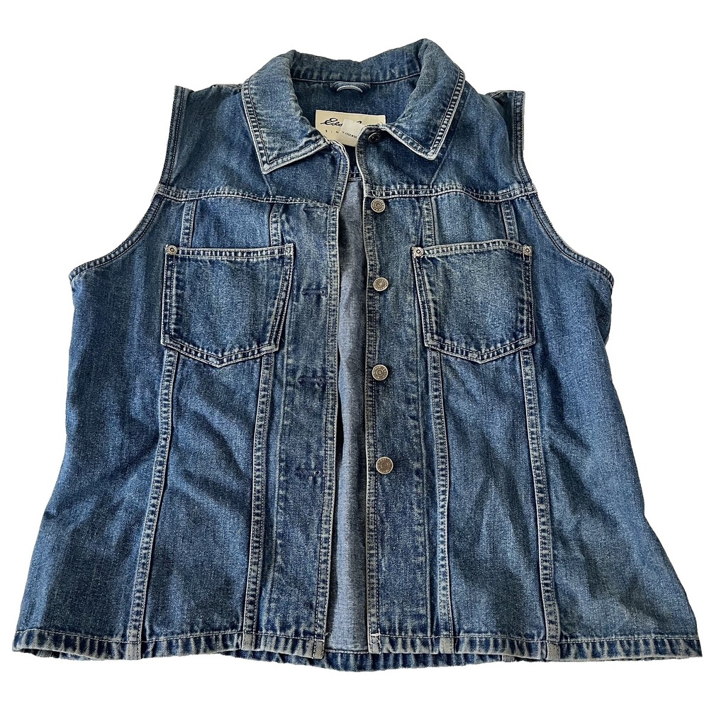 Y2k Eddie Bauer womens M denim vest pockets med wash 90s friends boho gypsy